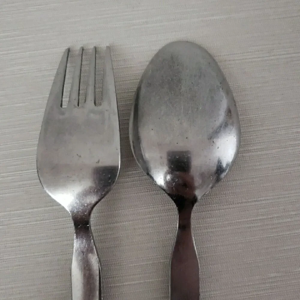 Interpur Stainless Mexicali Rose Dinner Fork & Spoon Black Textured Handle Japan